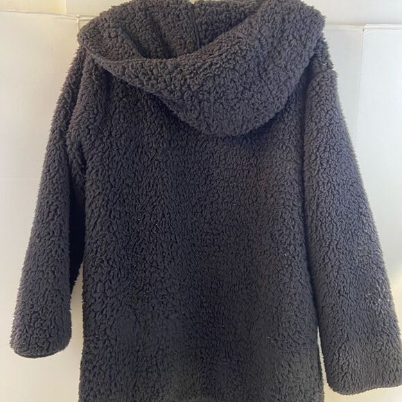 Victoria Secret black plush faux Sherpa jacket hoodie one size pockets - Picture 4 of 6